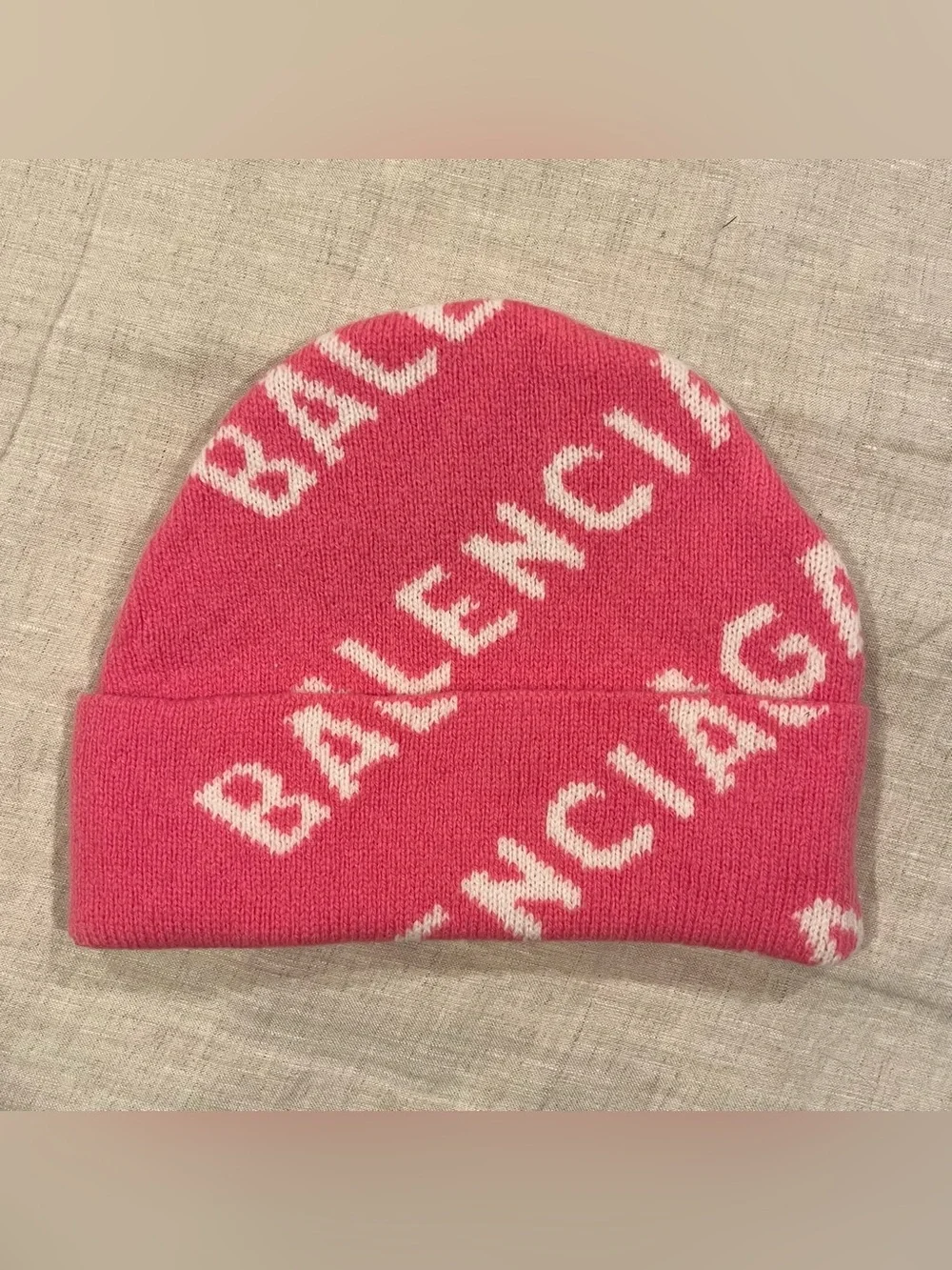 Balenciaga by Demna Wool All Over Knit Logo Beanie Hat